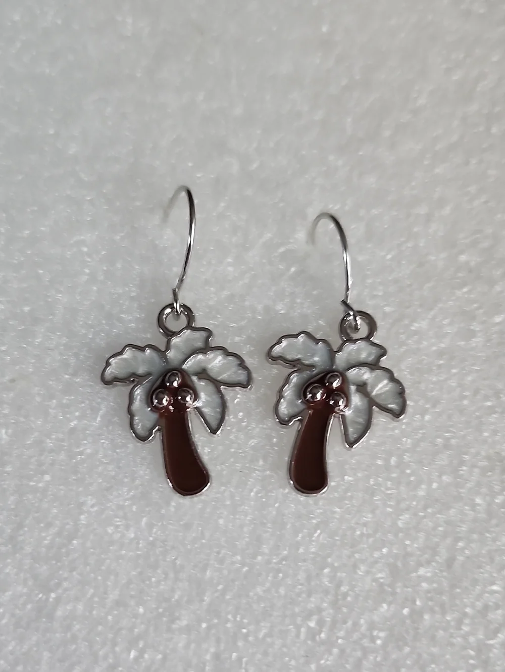 Hand Crafted Palm Tree Enamel Drop Earrings - White and Brown